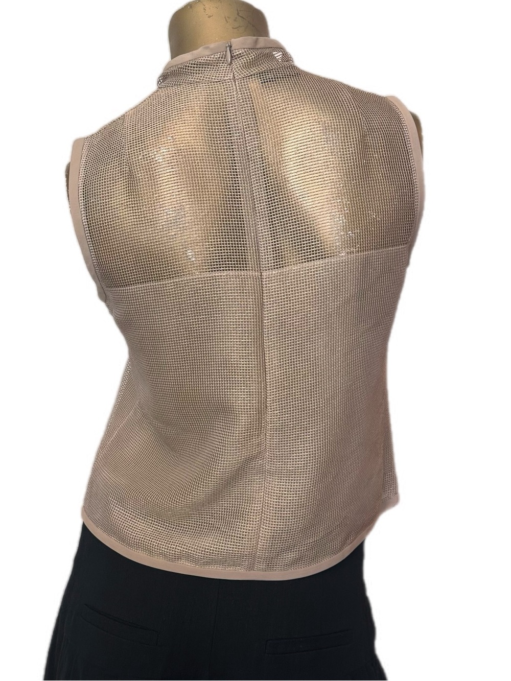 Akris Mesh Grid Sleeveless Mock Neck Top Neutral Beige Tailored Minimalist, 6 - Picture 3 of 9
